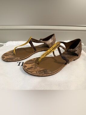 Bottega Veneta EU 41 Snake Skin Accent T-strap Sandals